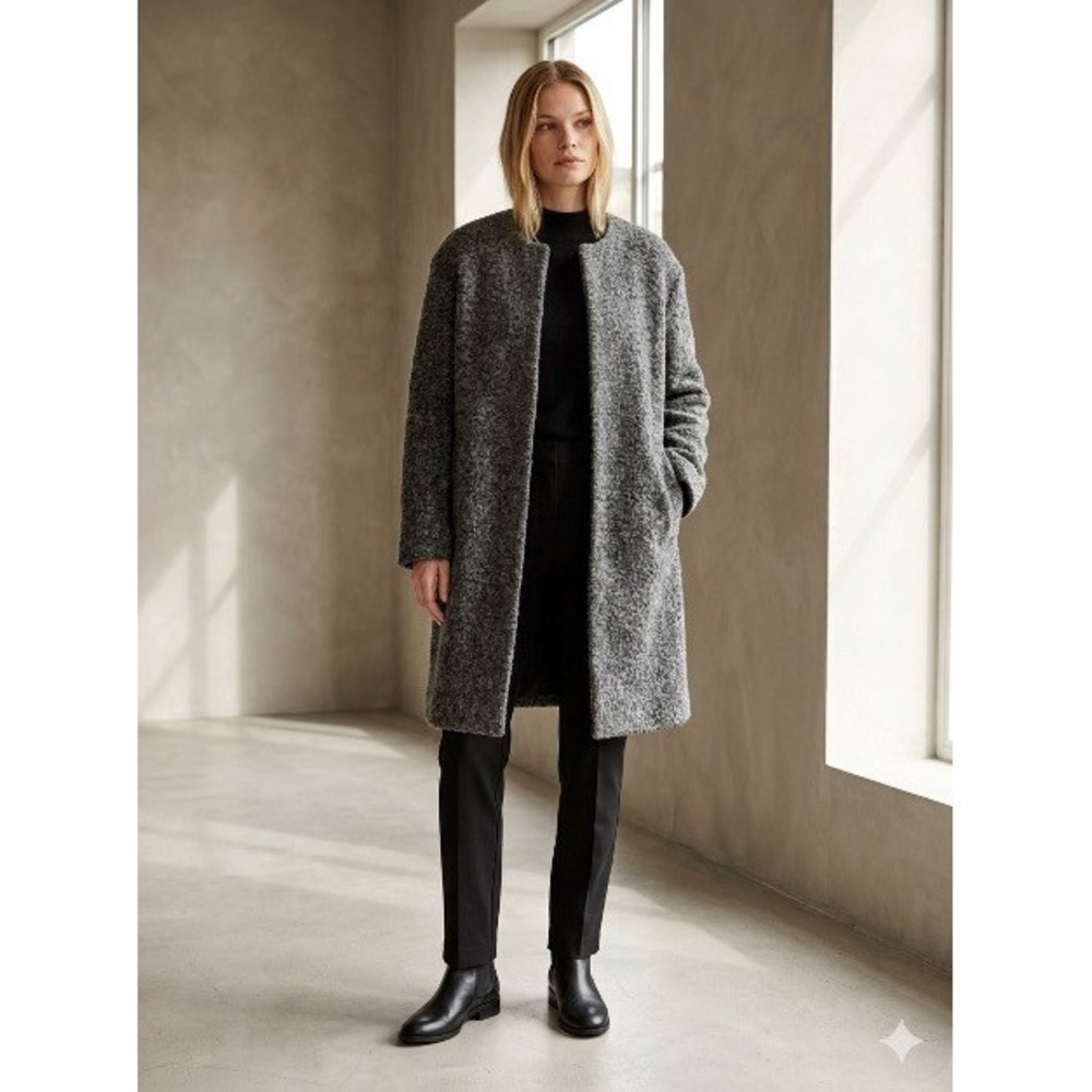 Abercrombie & Fitch Wool Blend Bouclé Charcoal Gray Snap Front Car Coat S Chic